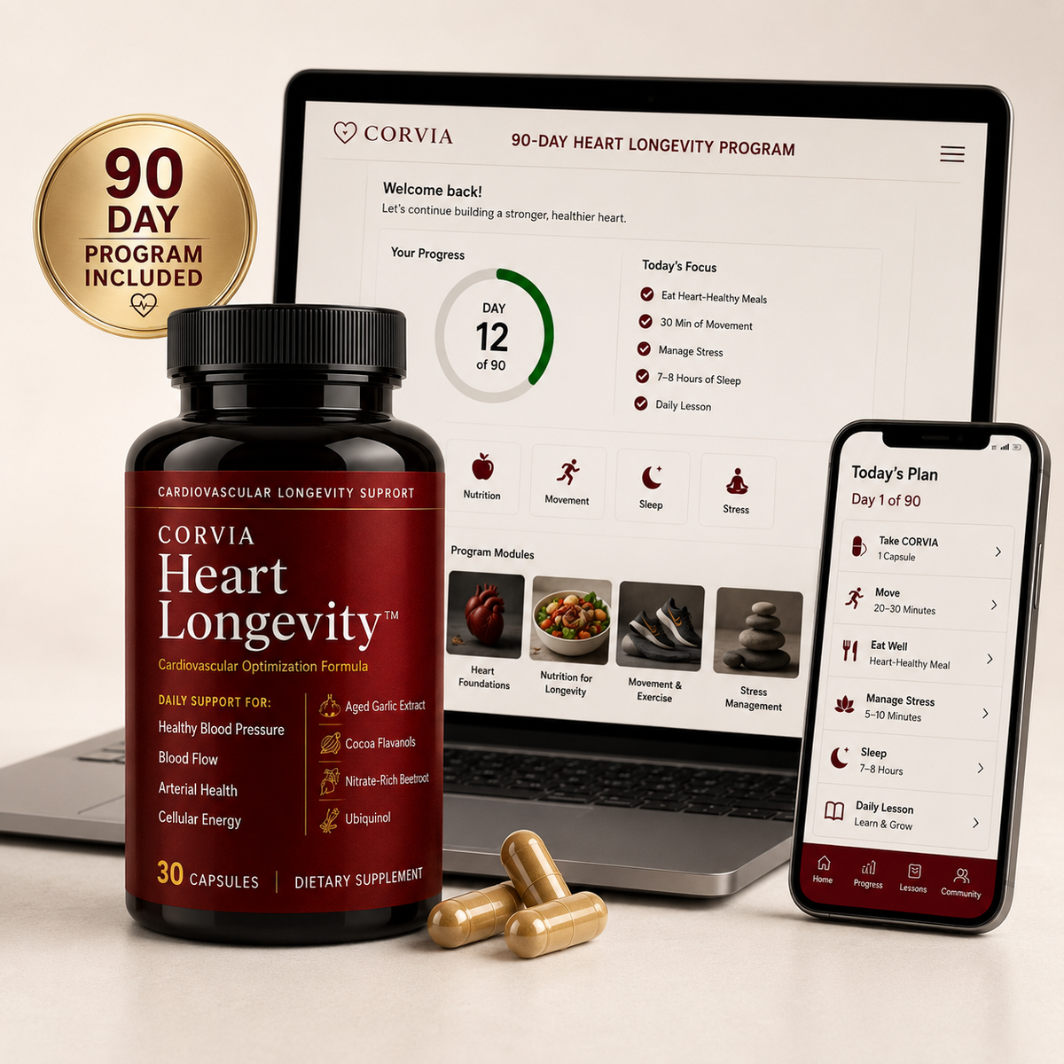 CORVIA Heart Longevity supplement with 90-day digital program