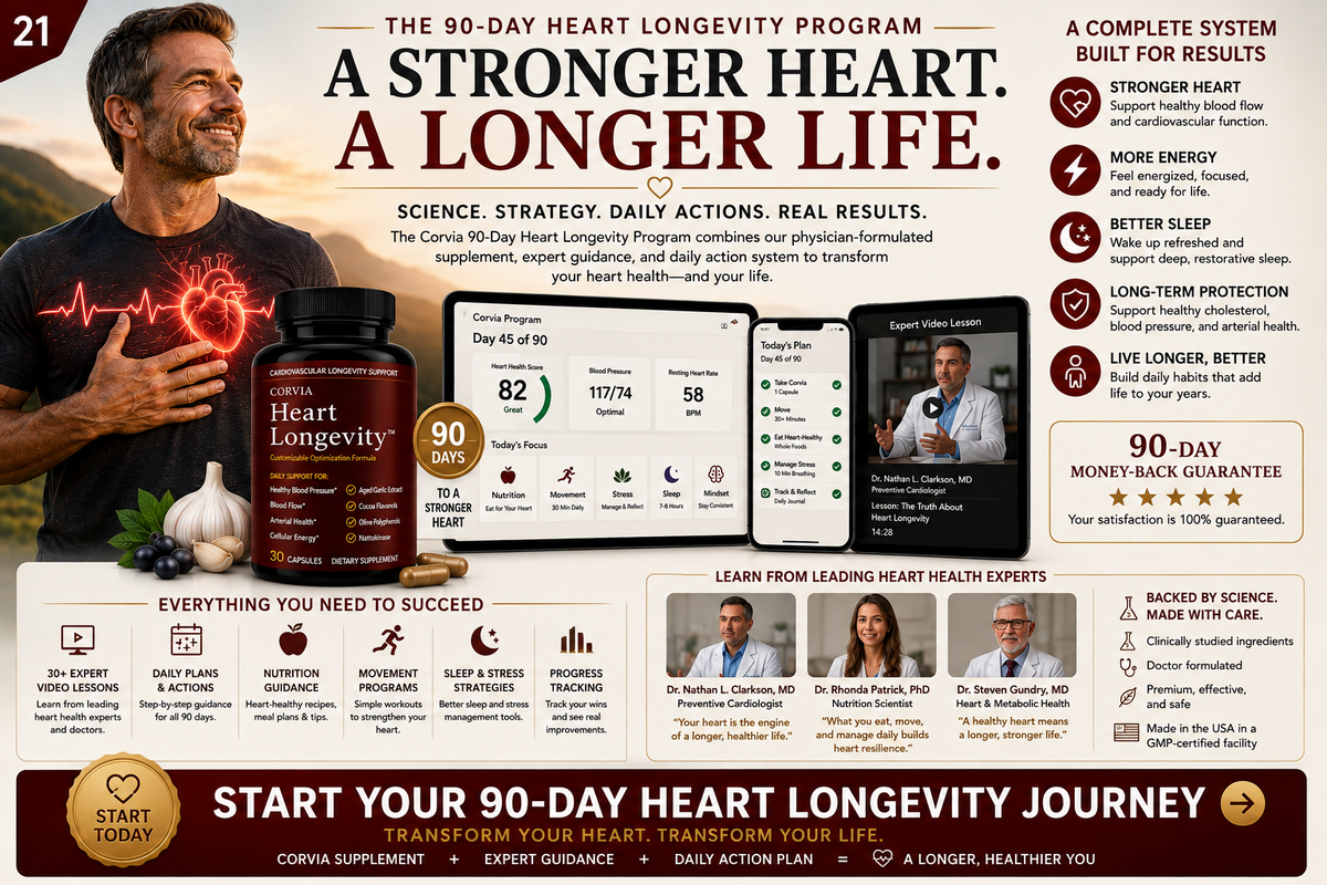 CORVIA 90-day Heart Longevity complete system overview